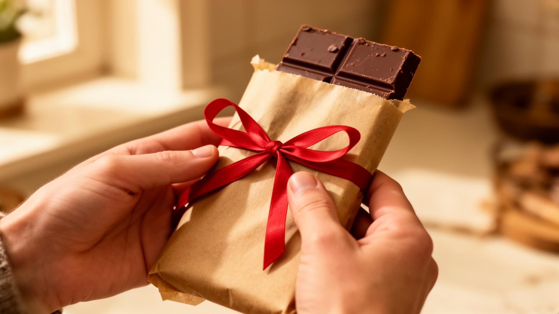 Manos envolviendo chocolate artesanal